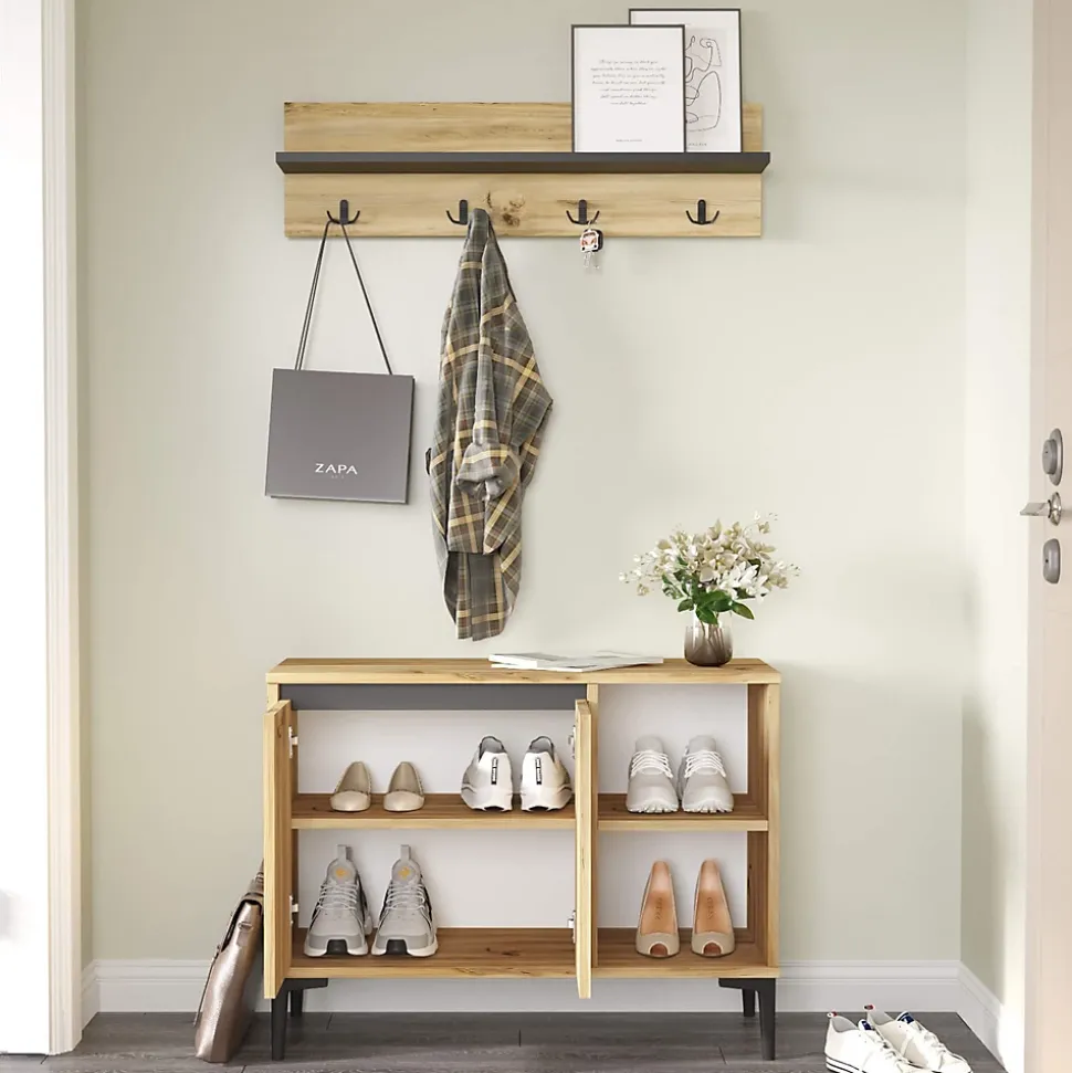 Porte-chaussures et manteaux Roka 68,5x90x35 Panneau de particules PVC Chêne clair Gris Foncé Moderne SET 2 pcss