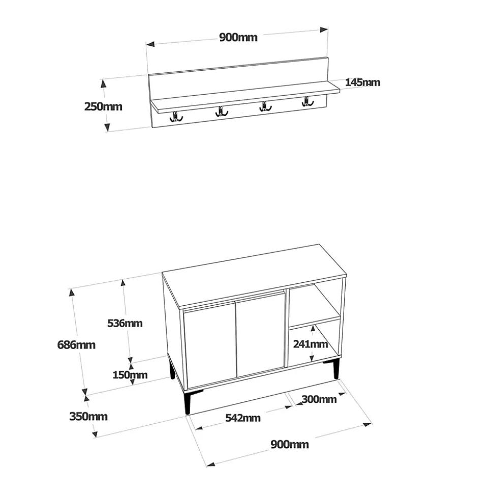 Porte-chaussures et manteaux Roka 68,5x90x35 Panneau de particules PVC Chêne clair Gris Foncé Moderne SET 2 pcss
