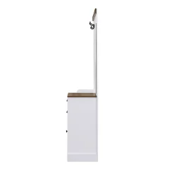 Porte-Manteau - Vestiaire d'Entrée avec Miroir, Crochets, Tiroirs, Porte-Parapluie en Panneaux Agglomérés, 110,5x38x191 cm, Blanc