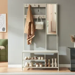 Portemanteau avec miroir et étagère à chaussures Napinerg 185 x 98 x 34 cm couleur sable en.casa