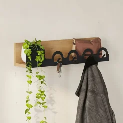 Portemanteau Beryl, Portemanteau, Porte-vêtements polyvalent, Cintre mural, 63x14 h14 cm, Chêne