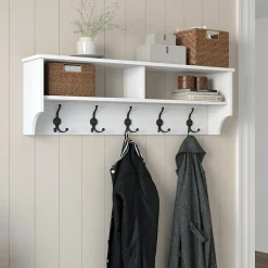Portemanteau Egay, Portemanteau, Porte-vêtements polyvalent, Cintre mural, 120x22 h37 cm, Blanc