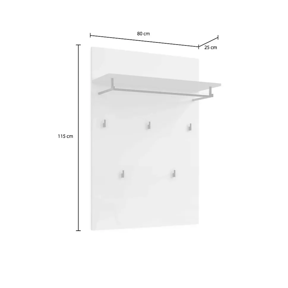Portemanteau Flaviana, Portemanteau, Surmatelas, Cintre mural, Made in Italy, 80x25h115 cm, Blanc brillant et anthracite