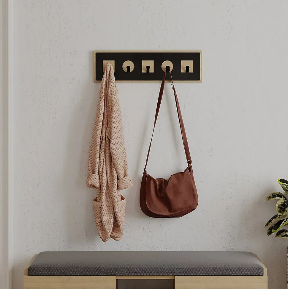 Portemanteau Flossie, Portemanteau, Porte-vêtements polyvalent, Cintre mural, 54x2 h16 cm, Chêne