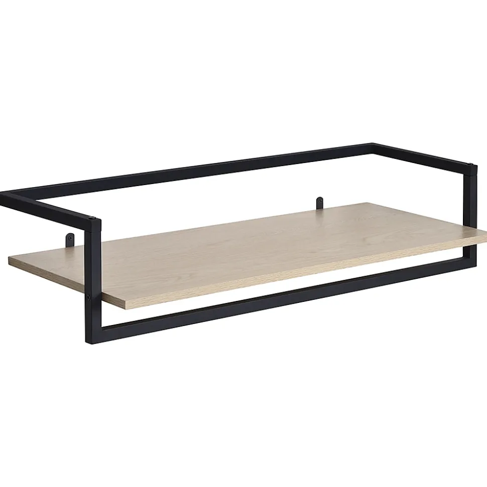 Porte-manteau mural avec étagère et penderie en métal noir et effet bois L. 90 cm Homesight Etan