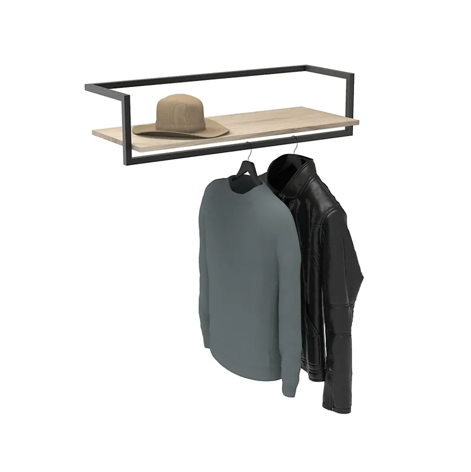 Porte-manteau mural avec étagère et penderie en métal noir et effet bois L. 90 cm Homesight Etan