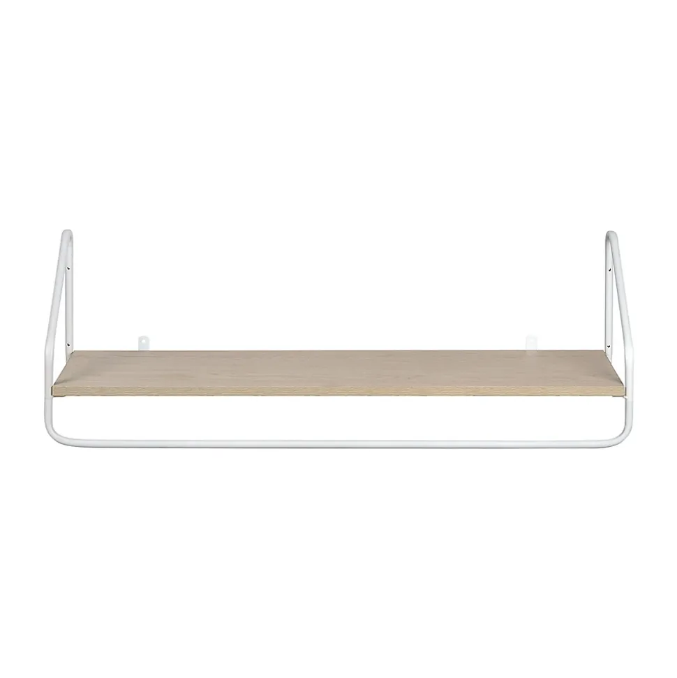 Porte-manteau mural avec étagère et penderie en métal blanc et effet bois L. 90 cm Homesight Nelo