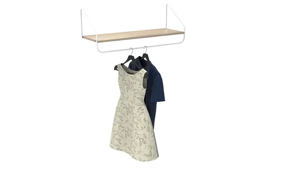 Porte-manteau mural avec étagère et penderie en métal blanc et effet bois L. 90 cm Homesight Nelo
