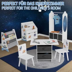 Portemanteau pour enfants avec étagère tringle 3 compartiments et miroir