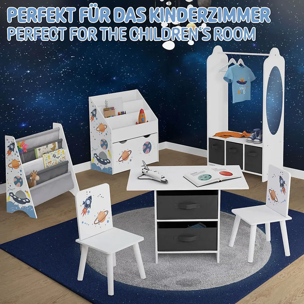 Portemanteau pour enfants avec étagère tringle 3 compartiments et miroir