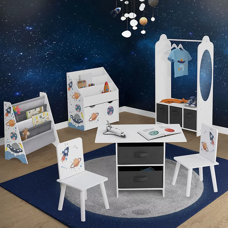 Portemanteau pour enfants avec étagère tringle 3 compartiments et miroir