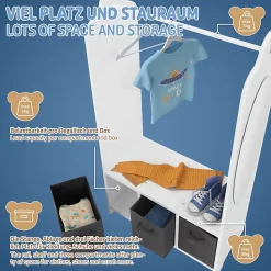Portemanteau pour enfants avec étagère tringle 3 compartiments et miroir
