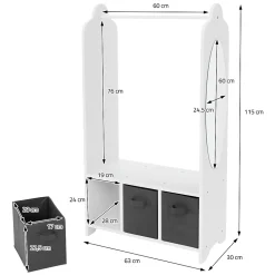 Portemanteau pour enfants avec étagère tringle 3 compartiments et miroir
