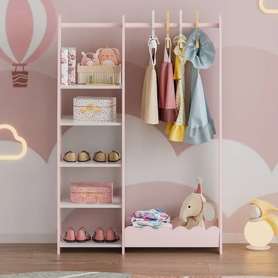 Portemanteau pour enfants Vestnes 114 x 77 x 30 cm rose / blanc en.casa