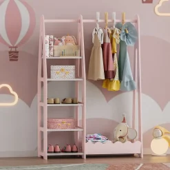 Portemanteau pour enfants Vestnes 114 x 77 x 30 cm rose / blanc en.casa