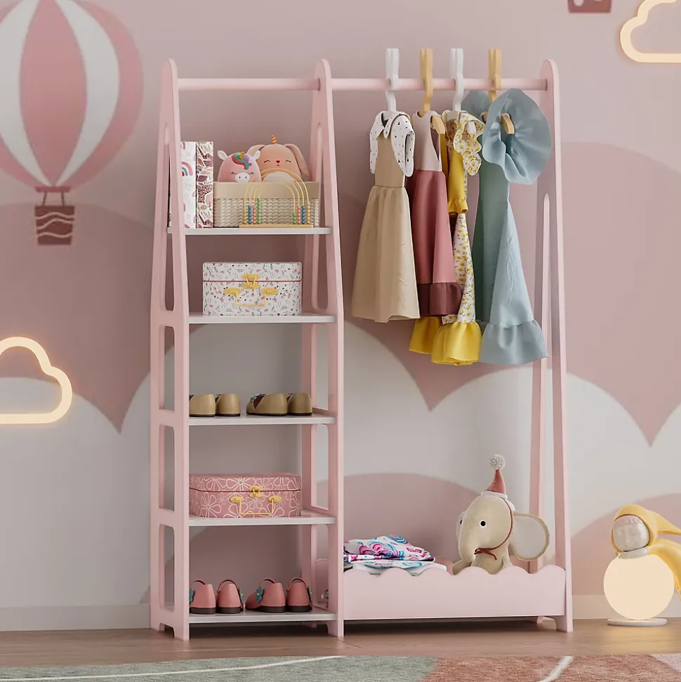 Portemanteau pour enfants Vestnes 114 x 77 x 30 cm rose / blanc en.casa