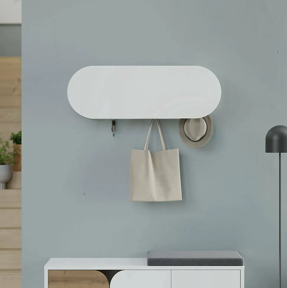 Portemanteau Terry, Portemanteau, Porte-vêtements polyvalent, Cintre mural, 84x16 h29 cm, Blanc