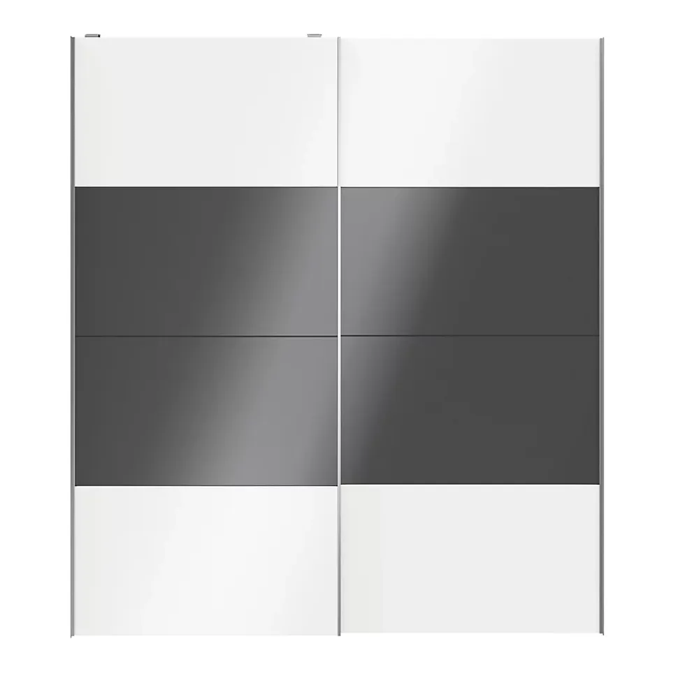 Portes de placard coulissantes 2 vantaux panneaux blancs brillants et anthracite brillants GoodHome Atomia H. 225 x L. 200 x ép. 5,5 cm
