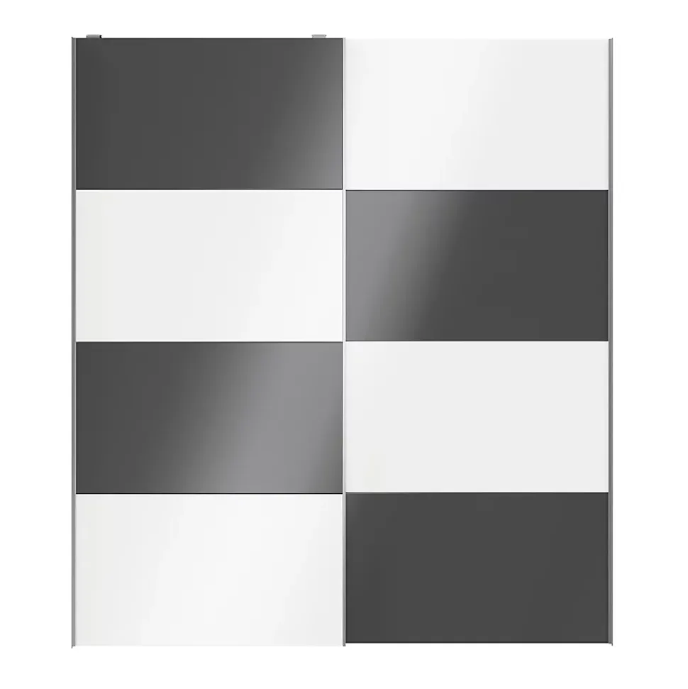 Portes de placard coulissantes 2 vantaux panneaux blancs brillants et anthracite brillants GoodHome Atomia H. 225 x L. 200 x ép. 5,5 cm