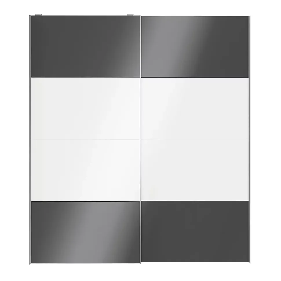 Portes de placard coulissantes 2 vantaux panneaux blancs brillants et anthracite brillants GoodHome Atomia H. 225 x L. 200 x ép. 5,5 cm