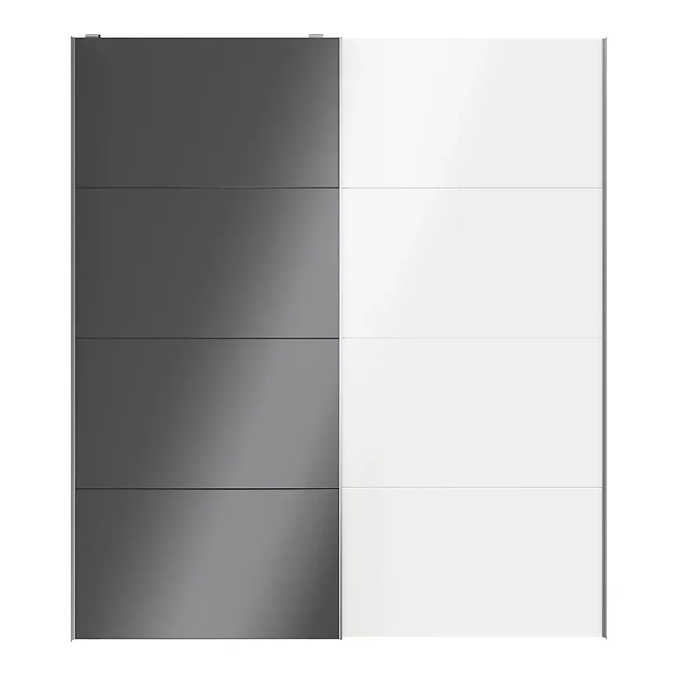 Portes de placard coulissantes 2 vantaux panneaux blancs brillants et anthracite brillants GoodHome Atomia H. 225 x L. 200 x ép. 5,5 cm
