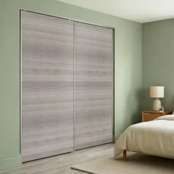 Portes de placard coulissantes 2 vantaux panneaux effet chêne grisé GoodHome Atomia H. 225 x L. 200 x ép. 5,5 cm