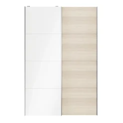 Portes de placard coulissantes 2 vantaux panneaux blancs brillants et effet chêne GoodHome Atomia H. 225 x L. 150 x ép. 5,5 cm