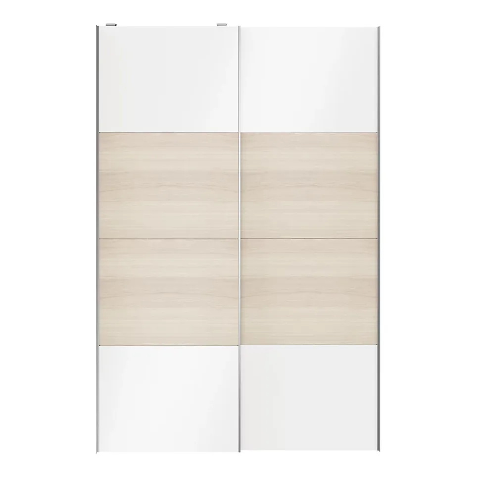 Portes de placard coulissantes 2 vantaux panneaux blancs brillants et effet chêne GoodHome Atomia H. 225 x L. 150 x ép. 5,5 cm
