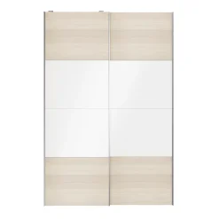 Portes de placard coulissantes 2 vantaux panneaux blancs brillants et effet chêne GoodHome Atomia H. 225 x L. 150 x ép. 5,5 cm
