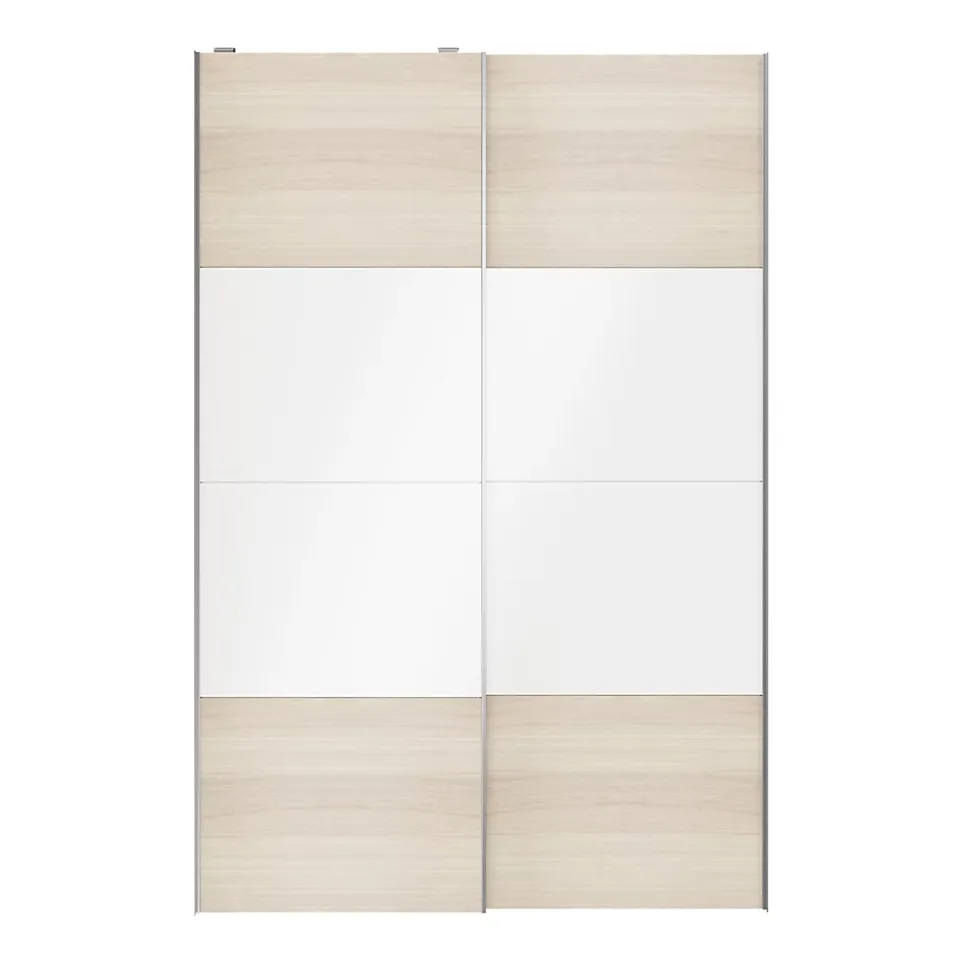 Portes de placard coulissantes 2 vantaux panneaux blancs brillants et effet chêne GoodHome Atomia H. 225 x L. 150 x ép. 5,5 cm