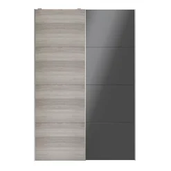 Portes de placard coulissantes 2 vantaux panneaux anthracite brillants et effet chêne grisé GoodHome Atomia H. 225 x L. 150 x ép. 5,5 cm