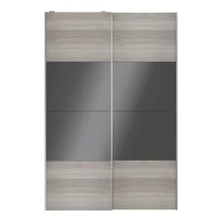 Portes de placard coulissantes 2 vantaux panneaux anthracite brillants et effet chêne grisé GoodHome Atomia H. 225 x L. 150 x ép. 5,5 cm