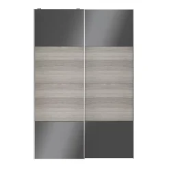 Portes de placard coulissantes 2 vantaux panneaux anthracite brillants et effet chêne grisé GoodHome Atomia H. 225 x L. 150 x ép. 5,5 cm