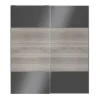 Portes de placard coulissantes 2 vantaux panneaux anthracite brillants et effet chêne grisé GoodHome Atomia H. 225 x L. 200 x ép. 5,5 cm