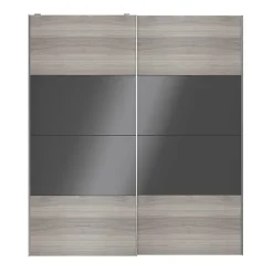 Portes de placard coulissantes 2 vantaux panneaux anthracite brillants et effet chêne grisé GoodHome Atomia H. 225 x L. 200 x ép. 5,5 cm