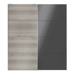 Portes de placard coulissantes 2 vantaux panneaux anthracite brillants et effet chêne grisé GoodHome Atomia H. 225 x L. 200 x ép. 5,5 cm
