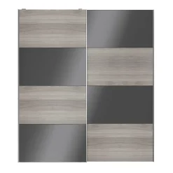 Portes de placard coulissantes 2 vantaux panneaux anthracite brillants et effet chêne grisé GoodHome Atomia H. 225 x L. 200 x ép. 5,5 cm