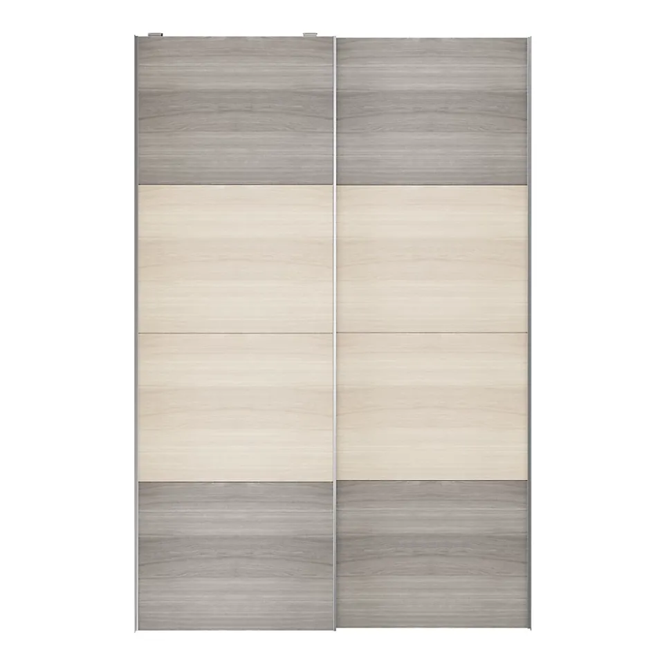 Portes de placard coulissantes 2 vantaux panneaux effet chêne et chêne grisé GoodHome Atomia H. 225 x L. 150 x ép. 5,5 cm