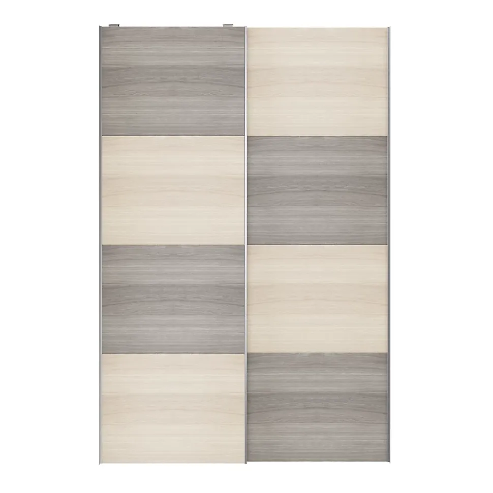 Portes de placard coulissantes 2 vantaux panneaux effet chêne et chêne grisé GoodHome Atomia H. 225 x L. 150 x ép. 5,5 cm