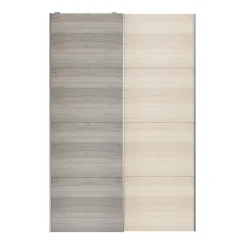 Portes de placard coulissantes 2 vantaux panneaux effet chêne et chêne grisé GoodHome Atomia H. 225 x L. 150 x ép. 5,5 cm