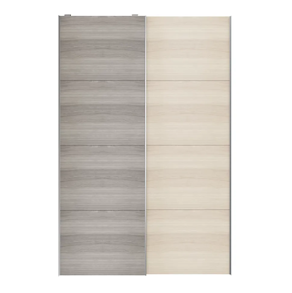 Portes de placard coulissantes 2 vantaux panneaux effet chêne et chêne grisé GoodHome Atomia H. 225 x L. 150 x ép. 5,5 cm