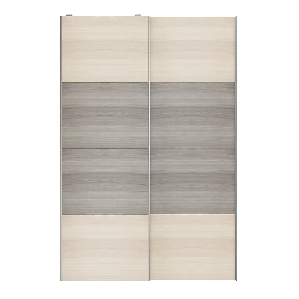 Portes de placard coulissantes 2 vantaux panneaux effet chêne et chêne grisé GoodHome Atomia H. 225 x L. 150 x ép. 5,5 cm