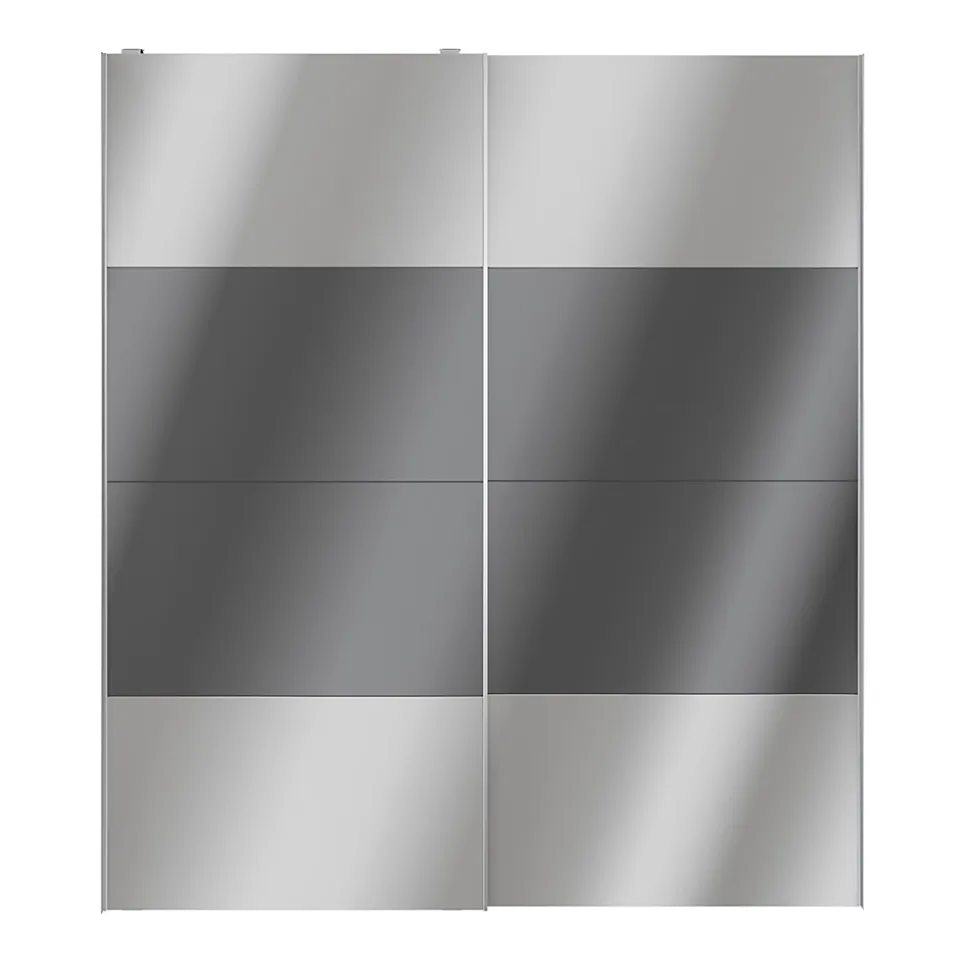 Portes de placard coulissantes 2 vantaux panneaux anthracite brillants et miroir GoodHome Atomia H. 225 x L. 200 x ép. 5,5 cm
