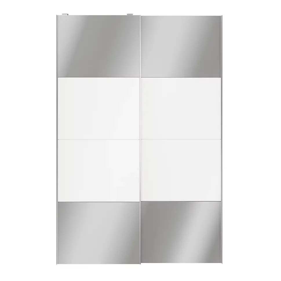 Portes de placard coulissantes 2 vantaux panneaux blancs et miroir GoodHome Atomia H. 225 x L. 150 x ép. 5,5 cm