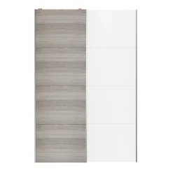 Portes de placard coulissantes 2 vantaux panneaux blancs et effet chêne grisé GoodHome Atomia H. 225 x L. 150 x ép. 5,5 cm
