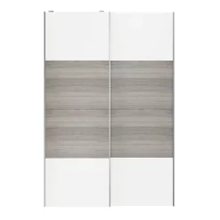 Portes de placard coulissantes 2 vantaux panneaux blancs et effet chêne grisé GoodHome Atomia H. 225 x L. 150 x ép. 5,5 cm