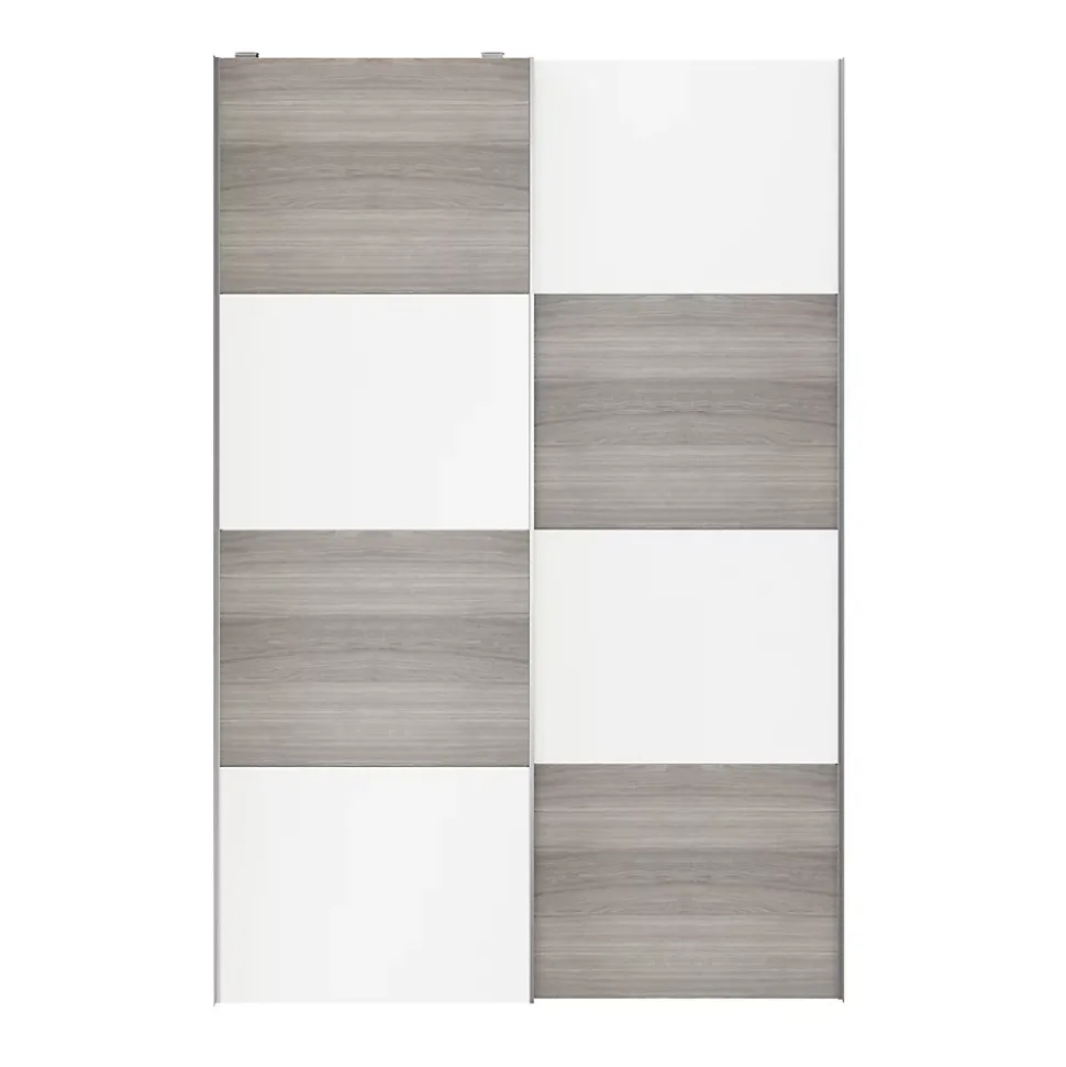 Portes de placard coulissantes 2 vantaux panneaux blancs et effet chêne grisé GoodHome Atomia H. 225 x L. 150 x ép. 5,5 cm