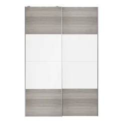 Portes de placard coulissantes 2 vantaux panneaux blancs et effet chêne grisé GoodHome Atomia H. 225 x L. 150 x ép. 5,5 cm
