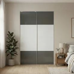 Portes de placard coulissantes 2 vantaux panneaux blancs brillants et anthracite brillants GoodHome Atomia H. 225 x L. 150 x ép. 5,5 cm