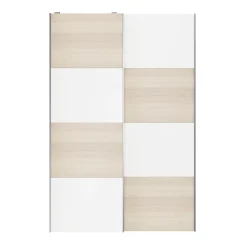Portes de placard coulissantes 2 vantaux panneaux blancs et effet chêne GoodHome Atomia H. 225 x L. 150 x ép. 5,5 cm
